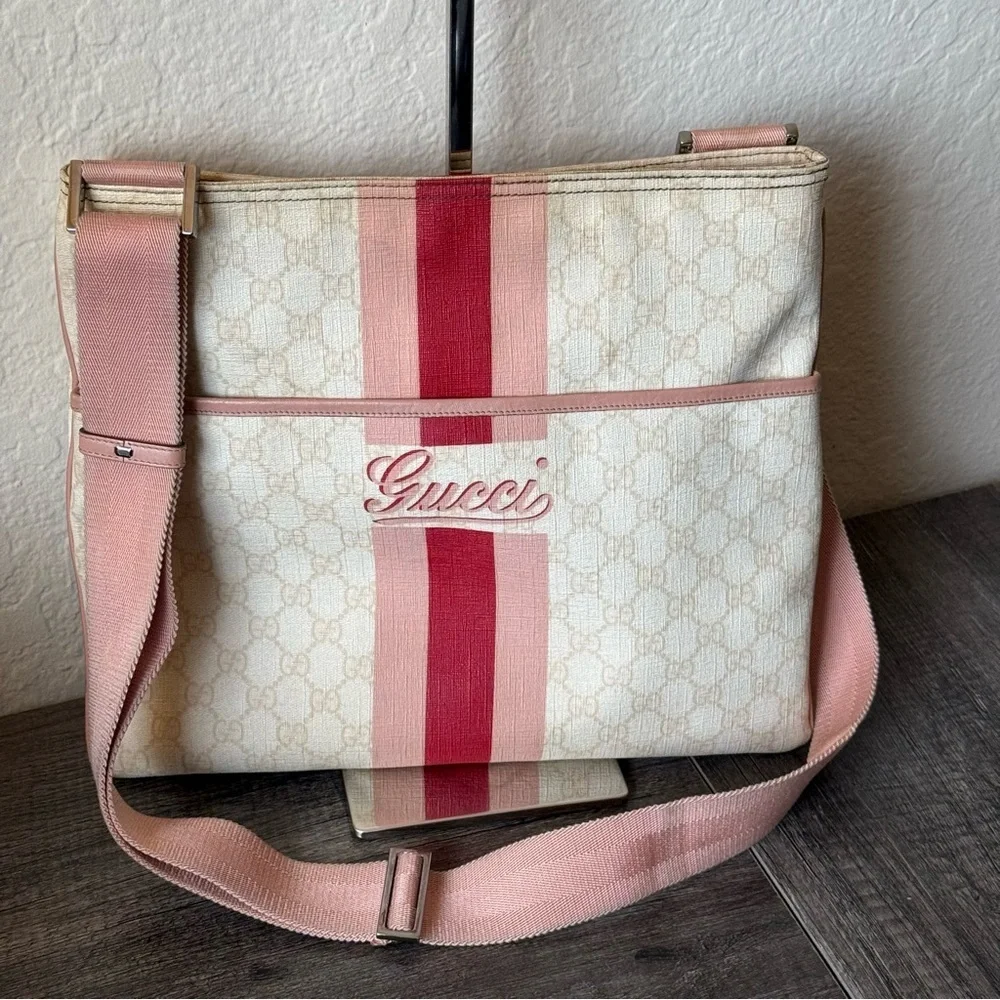 💎RARE GUCCI JOYLINE GG PLUS PVC LEATHER MESSENGER BAG/ GUARANTEED AUTHENTIC 💎 - Picture 3 of 12